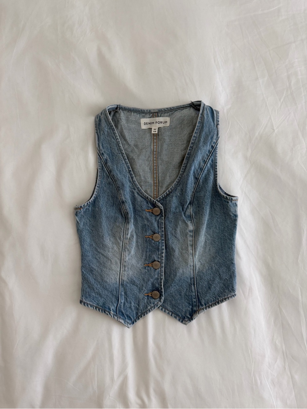 Denim Forum Faded Blue V-Neck Denim Vest